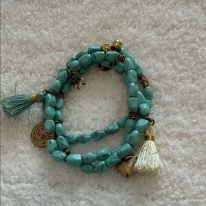 Juicy Couture Turquoise Beaded Bracelet with Tassels
